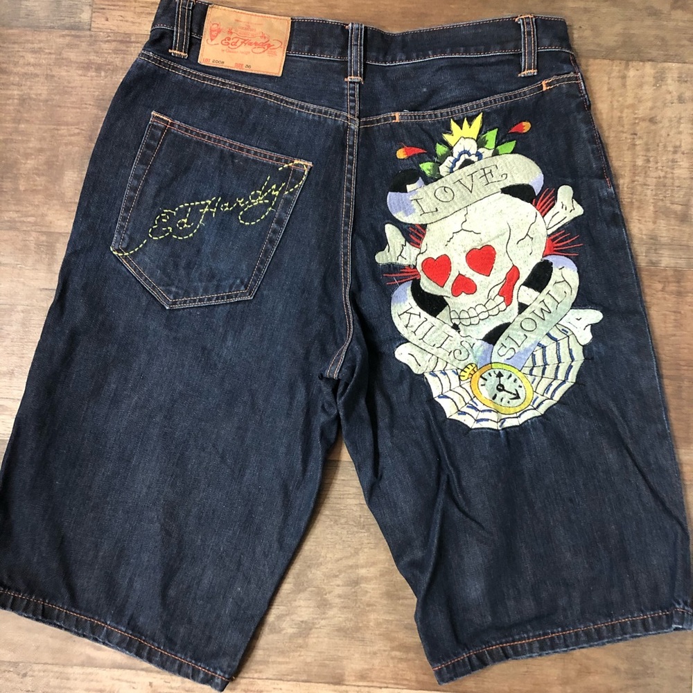 Ed Hardy 36” Jean Shorts